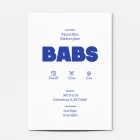 Achterkant van het lila berg-geboortekaartje Babs met de geboortegegevens van de baby