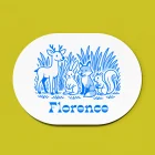 Florence ovaal geboortekaartje met een hert, konijn, vos en eekhoorn tussen het riet in twee tinten blauw, naam in speels lettertype