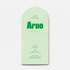 Achterkant van het groene retro geboortekaartje Arno met golvende boogvorm en de geboortegegevens van de baby