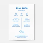 Achterkant van het blauwe outdoor-geboortekaartje Ella-June met de geboortegegevens van de baby