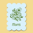 Detail van geboortekaartje Morris met de tijger en bloem in fine-line tattoo-stijl en de fijne groene lijnvoering