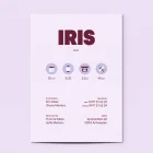 Achterkant van het lila vogelkaartje Iris met de geboortegegevens van de baby